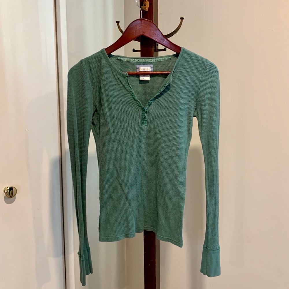 Olive Green Aerie Waffle Henley
